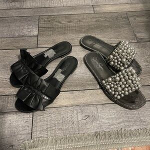 Bundle/lot Black leather & Pearl Slides. Michael Kors and Jessica Simpson size 6